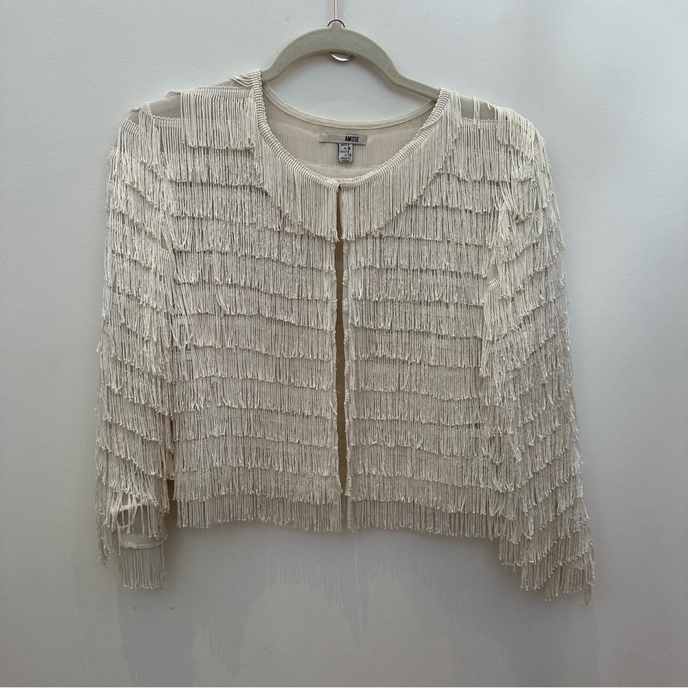 Amuse Society Ivory Fringe Cardigan